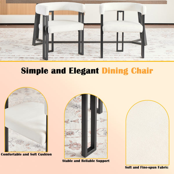 English Elm Upholstered Dining Accent Chairs Set of 2 Fabric Cushioned Semicircular Arm Matte Black Frame Beige W5501P509427