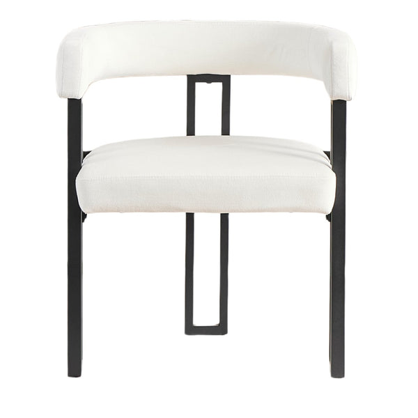 English Elm Upholstered Dining Accent Chairs Set of 2 Fabric Cushioned Semicircular Arm Matte Black Frame Beige W5501P509427