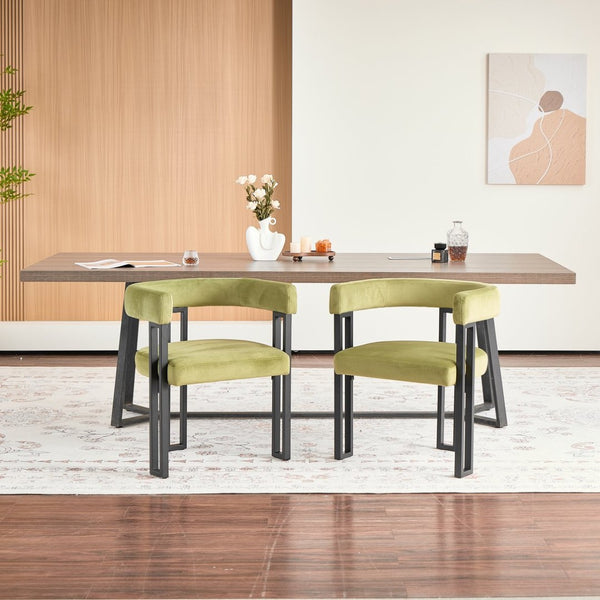 English Elm Upholstered Dining Accent Chairs Set of 2 Fabric Cushioned Semicircular Arm Matte Black Frame Green W5501P509428