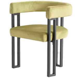 English Elm Upholstered Dining Accent Chairs Set of 2 Fabric Cushioned Semicircular Arm Matte Black Frame Green W5501P509428