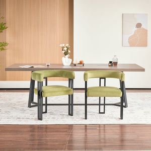 English Elm Upholstered Dining Accent Chairs Set of 2 Fabric Cushioned Semicircular Arm Matte Black Frame Green W5501P509428