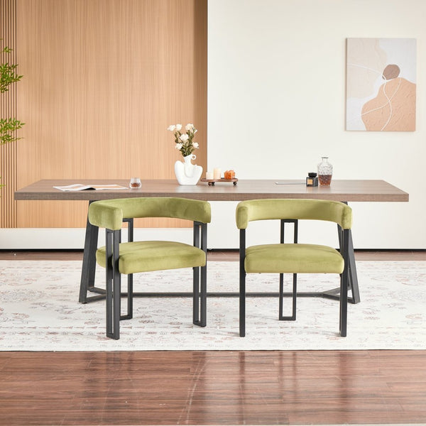 English Elm Upholstered Dining Accent Chairs Set of 2 Fabric Cushioned Semicircular Arm Matte Black Frame Green W5501P509428
