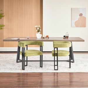 English Elm Upholstered Dining Accent Chairs Set of 2 Fabric Cushioned Semicircular Arm Matte Black Frame Green W5501P509428
