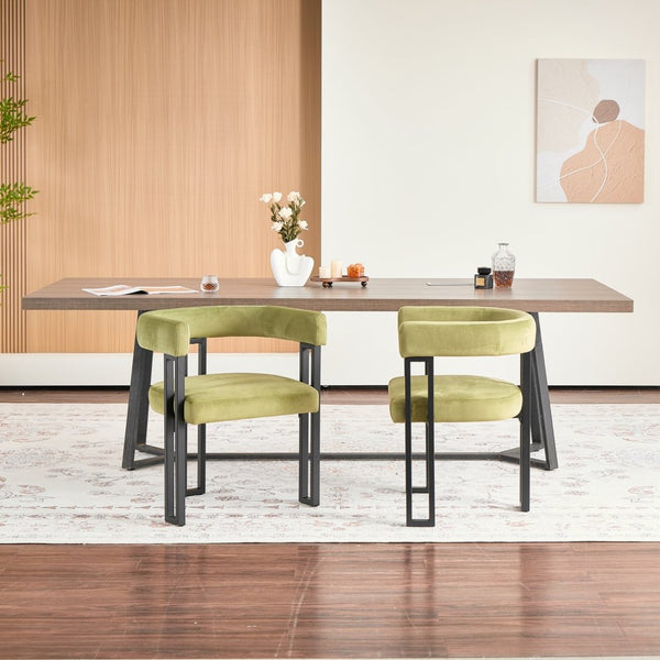 English Elm Upholstered Dining Accent Chairs Set of 2 Fabric Cushioned Semicircular Arm Matte Black Frame Green W5501P509428