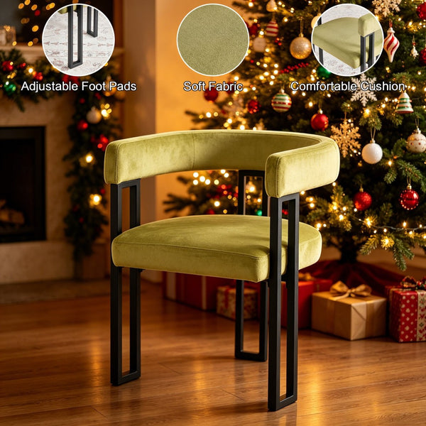 English Elm Upholstered Dining Accent Chairs Set of 2 Fabric Cushioned Semicircular Arm Matte Black Frame Green W5501P509428