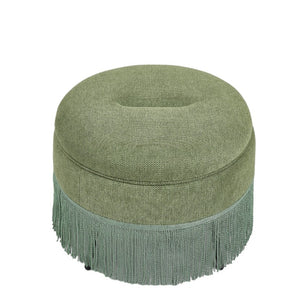 English Elm Round Fabric Storage Ottoman Bohemian Tassel Footstool for Living Room or Bedroom Green W5501P548372