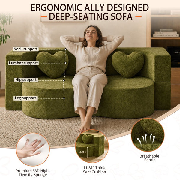 English Elm Heart-shaped Convertible Sofa Bed Sculptural Sponge Fill Lounge for Studio Apartments W5502P516737