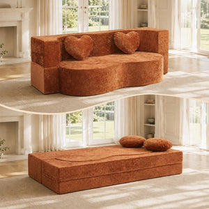 English Elm Heart-shaped Convertible Sofa Bed Sponge Fill Sculptural Lounge for Studio Apartment Brown W5502P516738