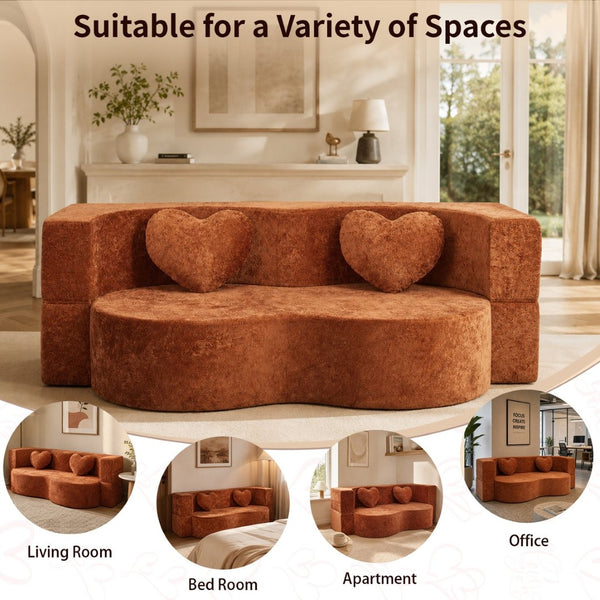 English Elm Heart-shaped Convertible Sofa Bed Sponge Fill Sculptural Lounge for Studio Apartment Brown W5502P516738