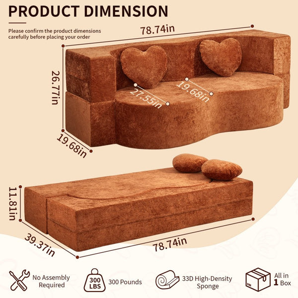 English Elm Heart-shaped Convertible Sofa Bed Sponge Fill Sculptural Lounge for Studio Apartment Brown W5502P516738