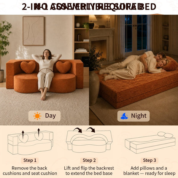 English Elm Heart-shaped Convertible Sofa Bed Sponge Fill Sculptural Lounge for Studio Apartment Brown W5502P516738