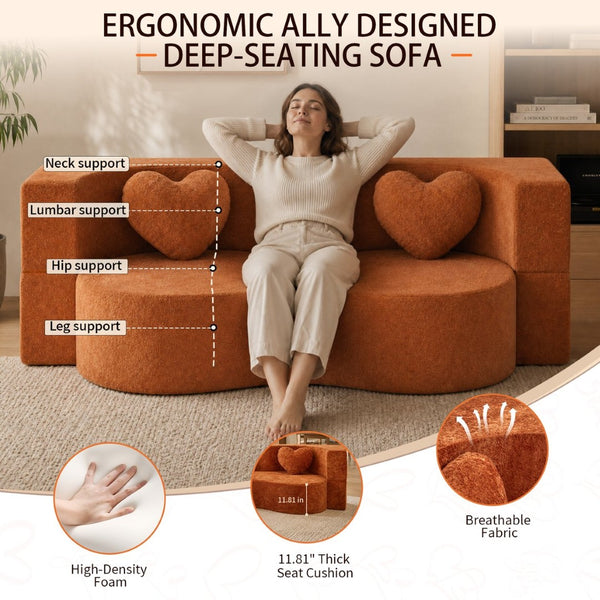 English Elm Heart-shaped Convertible Sofa Bed Sponge Fill Sculptural Lounge for Studio Apartment Brown W5502P516738