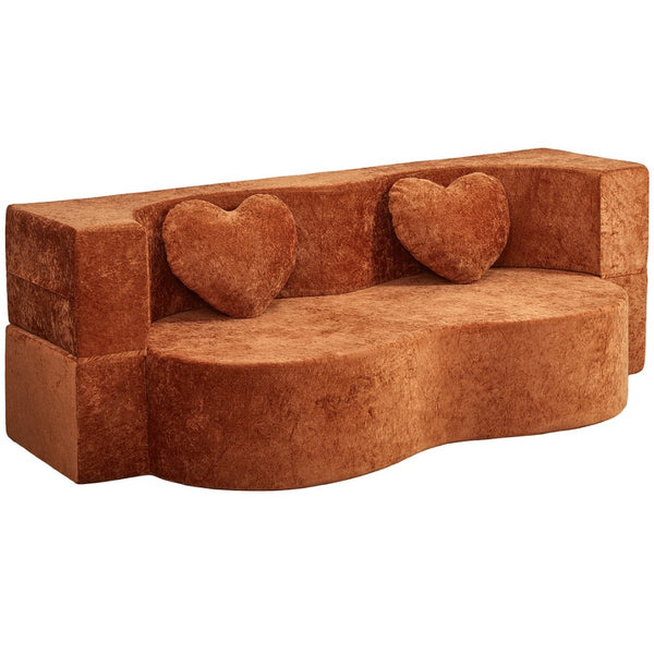 English Elm Heart-shaped Convertible Sofa Bed Sponge Fill Sculptural Lounge for Studio Apartment Brown W5502P516738