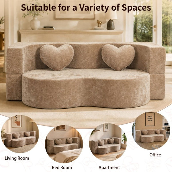 English Elm Heart-Shaped Convertible Sponge Sofa Sculptural Lounger for Apartments and Guest Rooms W5502P516739