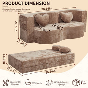 English Elm Heart-Shaped Convertible Sponge Sofa Sculptural Lounger for Apartments and Guest Rooms W5502P516739