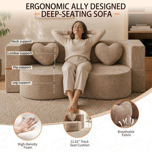 English Elm Heart-Shaped Convertible Sponge Sofa Sculptural Lounger for Apartments and Guest Rooms W5502P516739