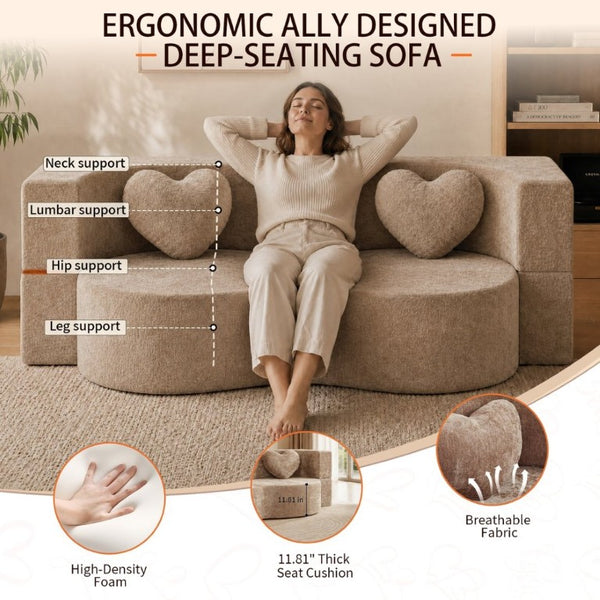 English Elm Heart-Shaped Convertible Sponge Sofa Sculptural Lounger for Apartments and Guest Rooms W5502P516739