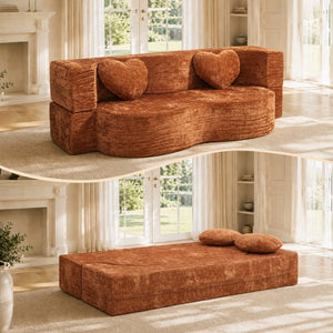 English Elm Heart-shaped Convertible Sofa Bed Sponge Fill Sculptural Lounge for Studio Apartment Orange W5502P516740