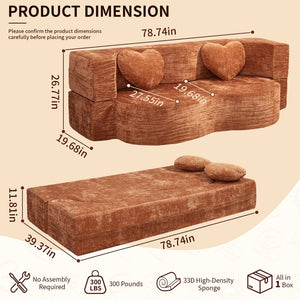 English Elm Heart-shaped Convertible Sofa Bed Sponge Fill Sculptural Lounge for Studio Apartment Orange W5502P516740