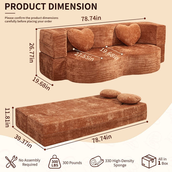 English Elm Heart-shaped Convertible Sofa Bed Sponge Fill Sculptural Lounge for Studio Apartment Orange W5502P516740