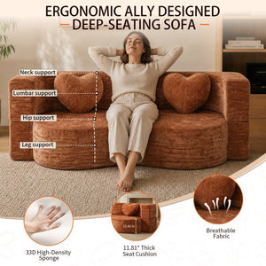 English Elm Heart-shaped Convertible Sofa Bed Sponge Fill Sculptural Lounge for Studio Apartment Orange W5502P516740
