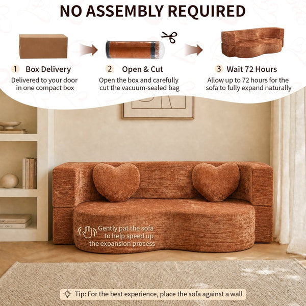English Elm Heart-shaped Convertible Sofa Bed Sponge Fill Sculptural Lounge for Studio Apartment Orange W5502P516740