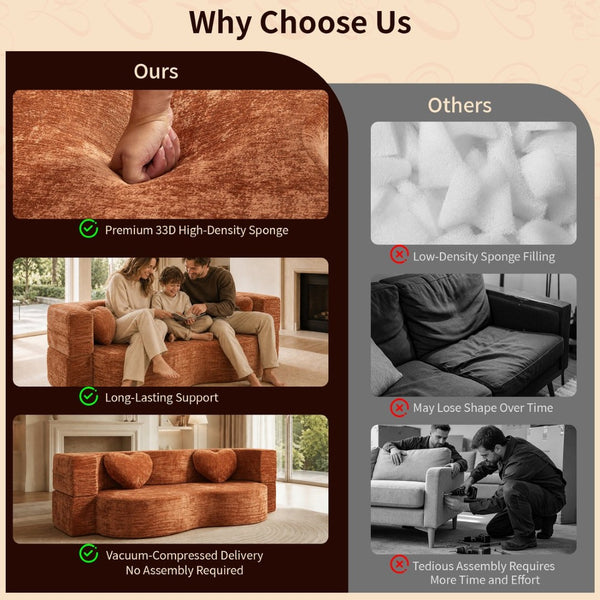 English Elm Heart-shaped Convertible Sofa Bed Sponge Fill Sculptural Lounge for Studio Apartment Orange W5502P516740