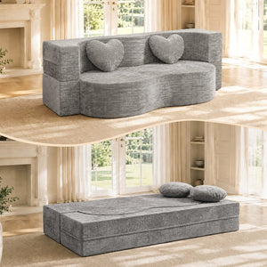 English Elm Heart-shaped Convertible Sofa Bed Sponge Fill Sculptural Lounge for Studio Apartment Gray W5502P516741