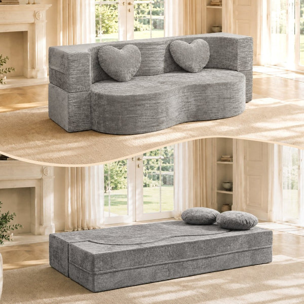English Elm Heart-shaped Convertible Sofa Bed Sponge Fill Sculptural Lounge for Studio Apartment Gray W5502P516741