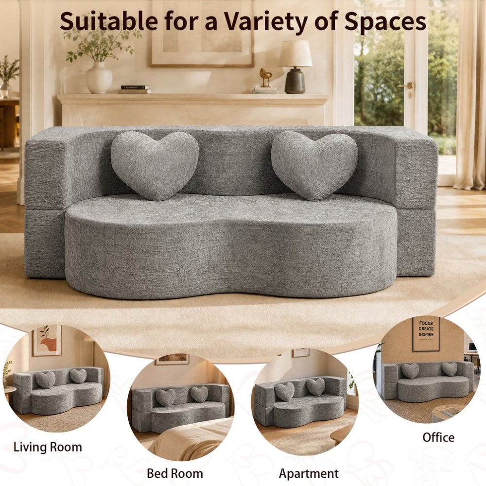 English Elm Heart-shaped Convertible Sofa Bed Sponge Fill Sculptural Lounge for Studio Apartment Gray W5502P516741