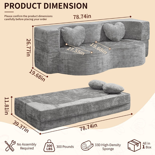 English Elm Heart-shaped Convertible Sofa Bed Sponge Fill Sculptural Lounge for Studio Apartment Gray W5502P516741