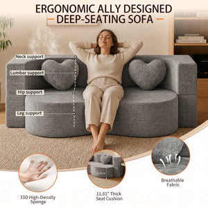 English Elm Heart-shaped Convertible Sofa Bed Sponge Fill Sculptural Lounge for Studio Apartment Gray W5502P516741