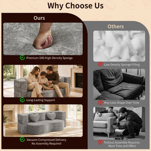 English Elm Heart-shaped Convertible Sofa Bed Sponge Fill Sculptural Lounge for Studio Apartment Gray W5502P516741