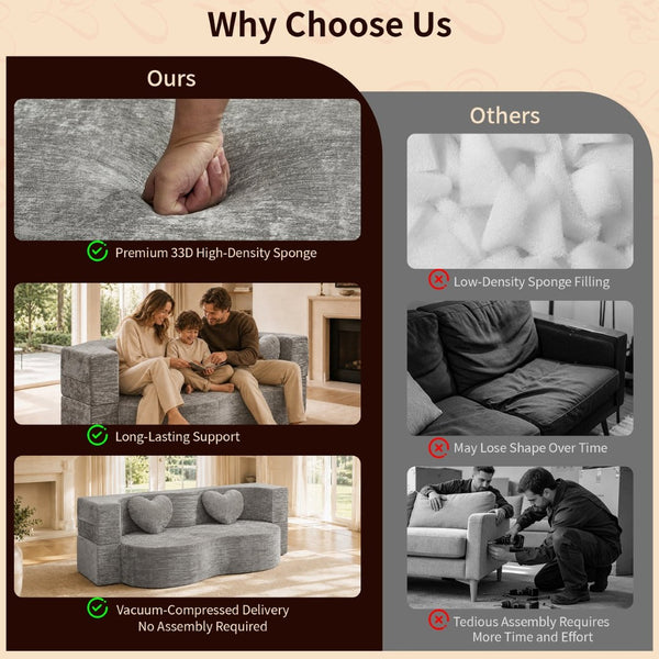 English Elm Heart-shaped Convertible Sofa Bed Sponge Fill Sculptural Lounge for Studio Apartment Gray W5502P516741
