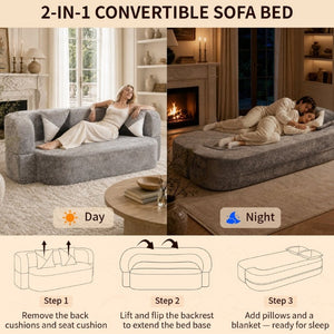 English Elm Eggshell Convertible Plush Sofa Bed with High Density Foam for Apartment Living Silver+Grey W5502P516743