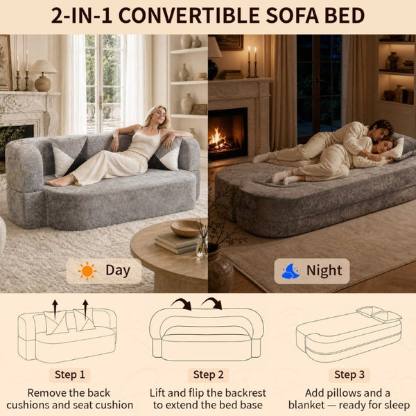 English Elm Eggshell Convertible Plush Sofa Bed with High Density Foam for Apartment Living Silver+Grey W5502P516743