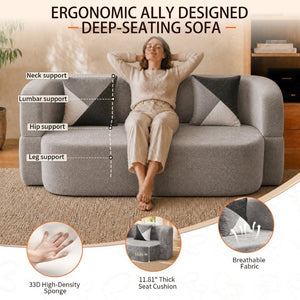 English Elm Eggshell Convertible Plush Sofa Bed with High Density Foam for Apartment Living Silver+Grey W5502P516743