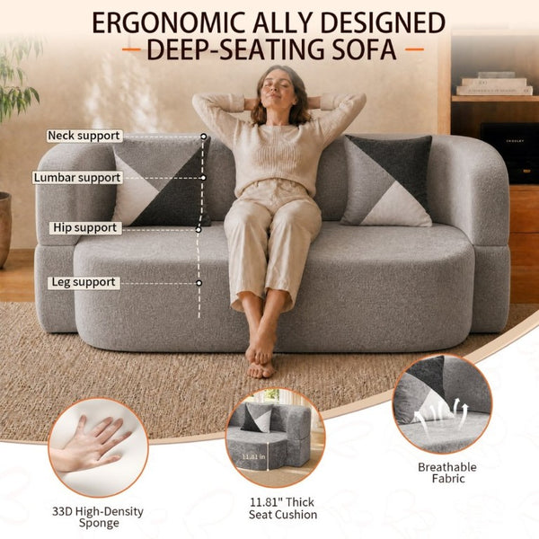 English Elm Eggshell Convertible Plush Sofa Bed with High Density Foam for Apartment Living Silver+Grey W5502P516743