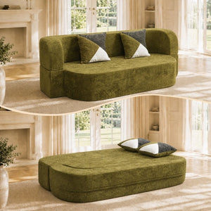 English Elm Eggshell Convertible Plush Sofa Bed with High Density Foam for Apartment Living Olive Green W5502P516744