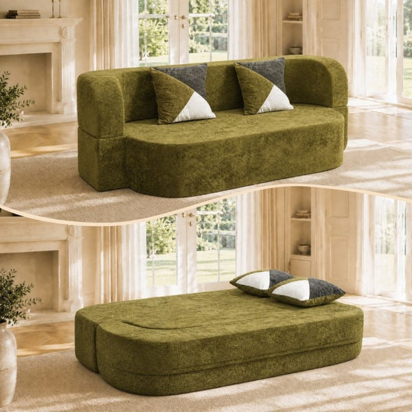 English Elm Eggshell Convertible Plush Sofa Bed with High Density Foam for Apartment Living Olive Green W5502P516744