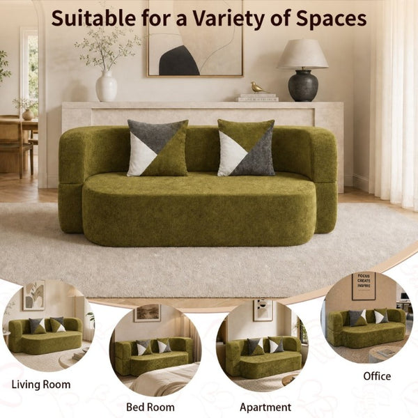 English Elm Eggshell Convertible Plush Sofa Bed with High Density Foam for Apartment Living Olive Green W5502P516744