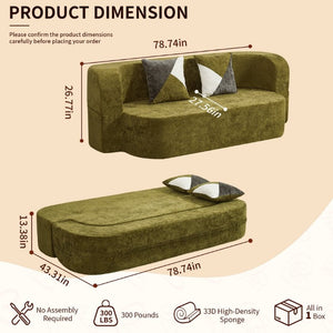 English Elm Eggshell Convertible Plush Sofa Bed with High Density Foam for Apartment Living Olive Green W5502P516744