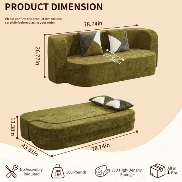 English Elm Eggshell Convertible Plush Sofa Bed with High Density Foam for Apartment Living Olive Green W5502P516744