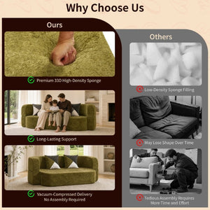 English Elm Eggshell Convertible Plush Sofa Bed with High Density Foam for Apartment Living Olive Green W5502P516744