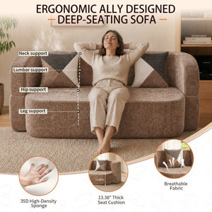 English Elm Eggshell Convertible Plush Sofa Bed with High Density Foam for Apartment Living Beige W5502P516746