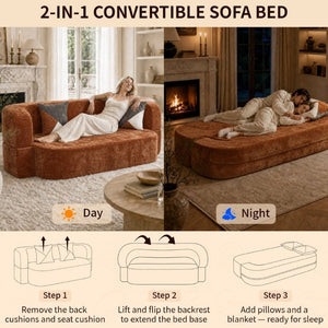 English Elm Eggshell Convertible Plush Sofa Bed with High Density Foam for Apartment Living Brown W5502P516747