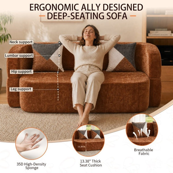 English Elm Eggshell Convertible Plush Sofa Bed with High Density Foam for Apartment Living Brown W5502P516747