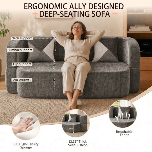 English Elm Eggshell Convertible Plush Sofa Bed with High Density Foam for Apartment Living Charcoal Grey W5502P516749