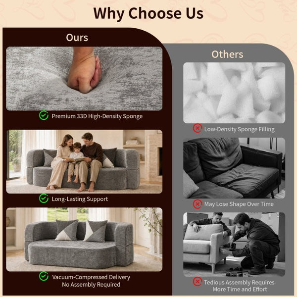 English Elm Eggshell Convertible Plush Sofa Bed with High Density Foam for Apartment Living Charcoal Grey W5502P516749