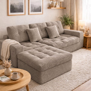 English Elm Modular Cloud Sectional Sofa with Ottoman Faux Fur Velvet Foam Living Room Set W5502S00010